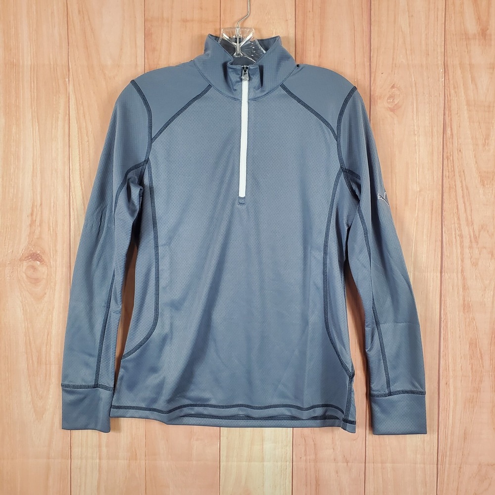 Puma Womens Activewear Top Small Gray 100% Polyester‎ Long Sleeve Quarter Zip